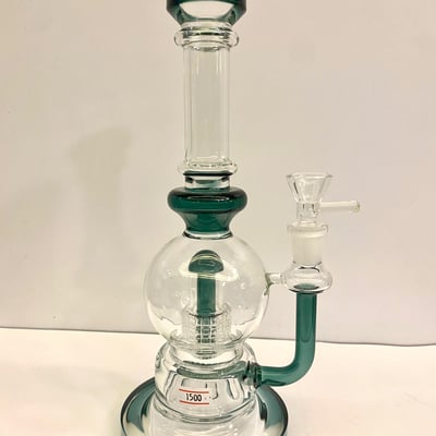 Double chambered green stain glass bong