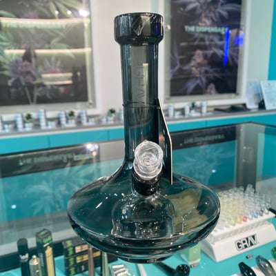GRAV® SMALL WIDE BASE WATER PIPE IN SMOKE WITH BLACK ACCENTS 