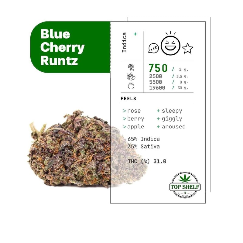 Blue Cherry Runtz Cannabis Flower at Top Shelf Cannabis in Phuket